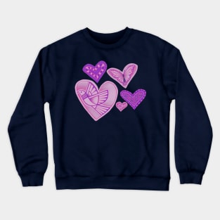 Love makes hearts take flight - dusky pink with purple Crewneck Sweatshirt